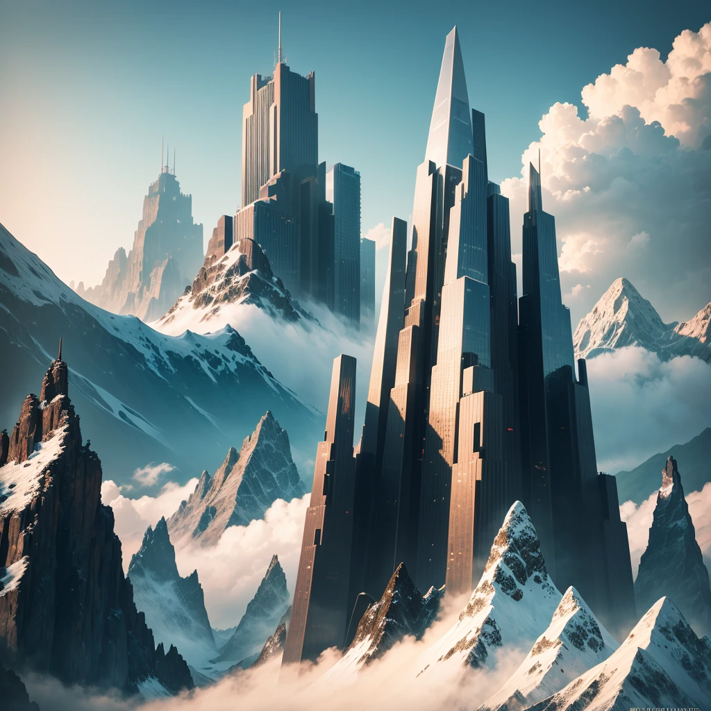skyscrapers，ＳＦ，super huge mountain，cyber punk，Different world，best quality，8K， Highest quality ultra-high resolution Utopia， Huge Waterfall Nature，masterpiece
