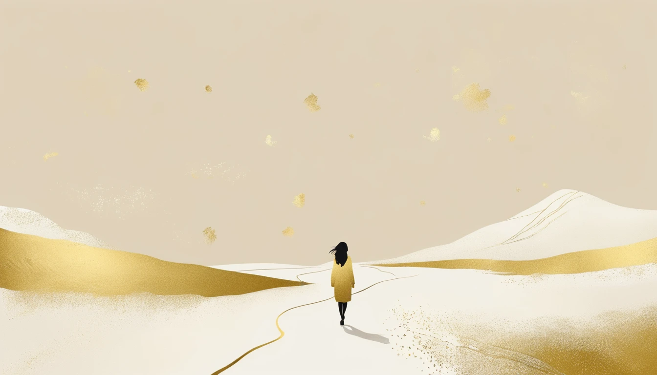a Minimalist journey，gold，1girl，illustration