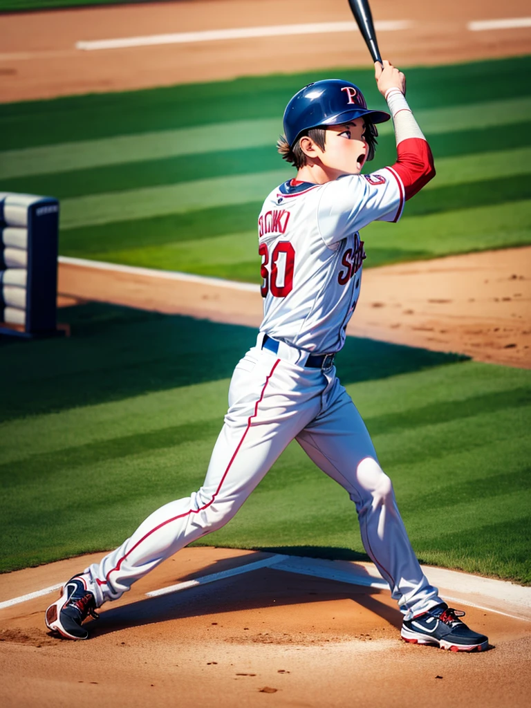 Highest quality,Highest Resolution,Game at the baseball stadium,Boy playing baseball,strike,A large audience,Batter Box,