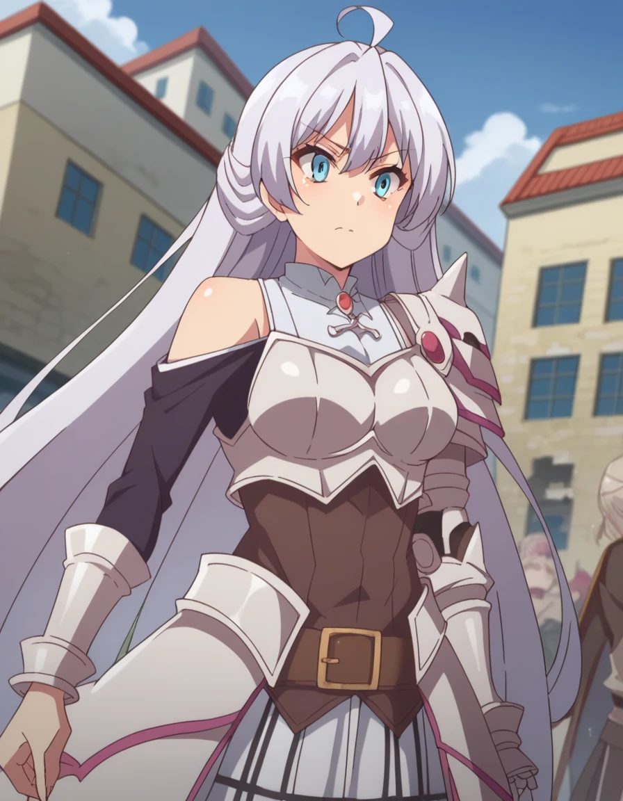 score_9, score_8_superior, score_7_superior, sauce_anime,
kurehaclyret, Kureha Claylet, Long Hair, bangs, blue eyes, very Long Hair, Ahoge, Gray Hair,
skirt, belt, armor, Gauntlet,
Outdoor, Cityscape, I had already finished,
View your viewers, Dutch Angle, Cowboy Shot,