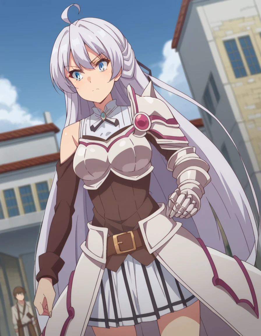 score_9, score_8_superior, score_7_superior, sauce_anime,
kurehaclyret, Kureha Claylet, Long Hair, bangs, blue eyes, very Long Hair, Ahoge, Gray Hair,
skirt, belt, armor, Gauntlet,
Outdoor, Cityscape, I had already finished,
View your viewers, Dutch Angle, Cowboy Shot,