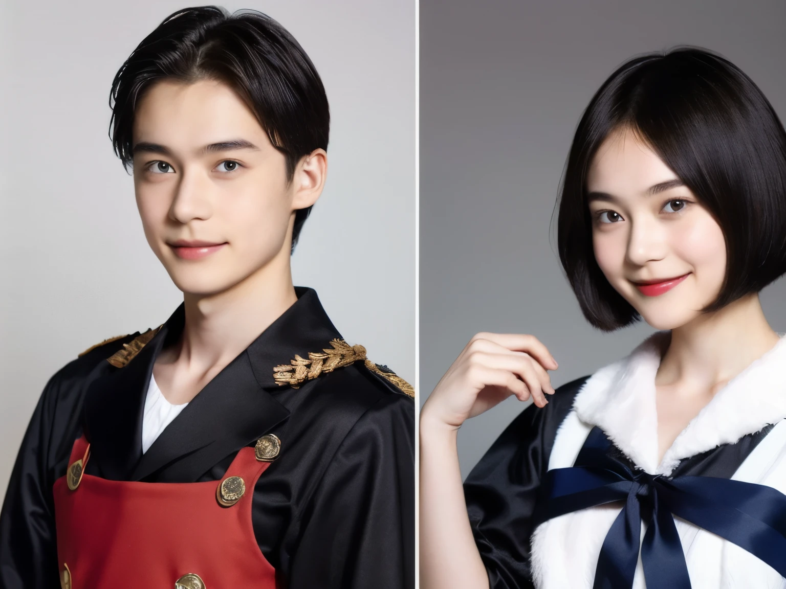 248 (An 18-year-old female and an 18-year-old male), (short hair),kind, lipstick, Finnish national costume, smile