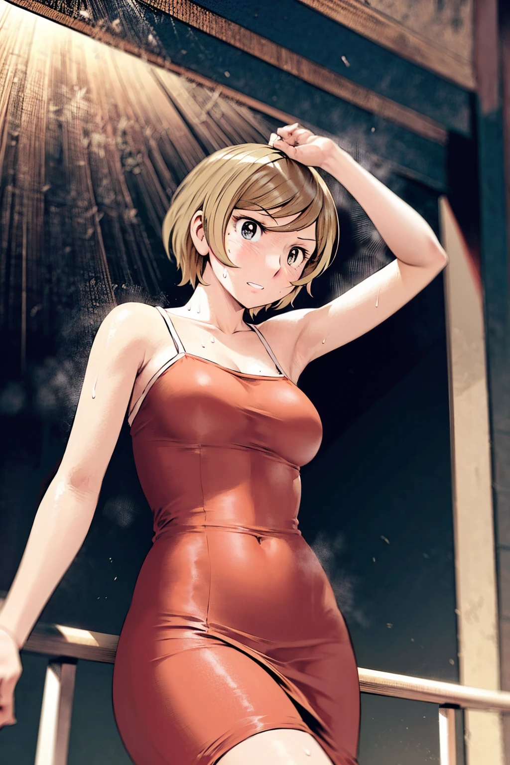 、(masterpiece、Highest quality)、Highest quality, Ultra-high resolution, (((masterpiece))), alone, Sweat、Big eyes, Composition from the front、Shortcuts、Embarrassed face、Blonde Hair、Cut your hair short、School classroom、skirt、short hair、Browsing Caution、Upper body naked、Breasts exposed、Nipples、Large areola、Sitting in a chair without a backrest、Internal Medicine Examination、Woman showing her body、belly button、真Composition from the front、School Insurance Office、curtain、cubicle、window、door、Fluorescent lamp