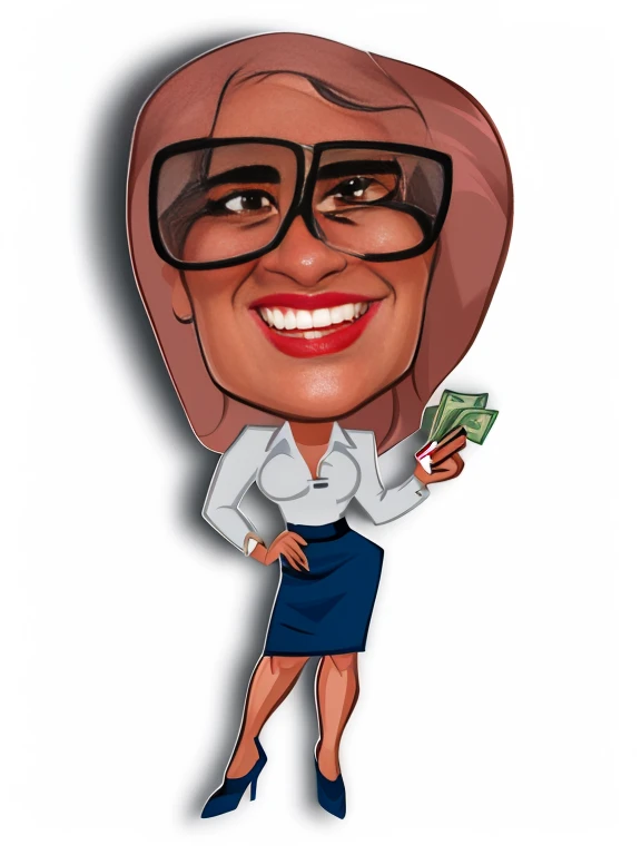 cartoon woman with glasses holding a money and a cell phone, caricature style, caricature illustration, caricature, Cartoon portrait, caricature!!!, caricature, in cartoon style, half portrait, official illustration, caricature, full - length portrait, Deborah, Cartoon image, Estilo de clipart de Harry Volk, cartoon rendering, avatar for website, full body and head shot, professional illustration
