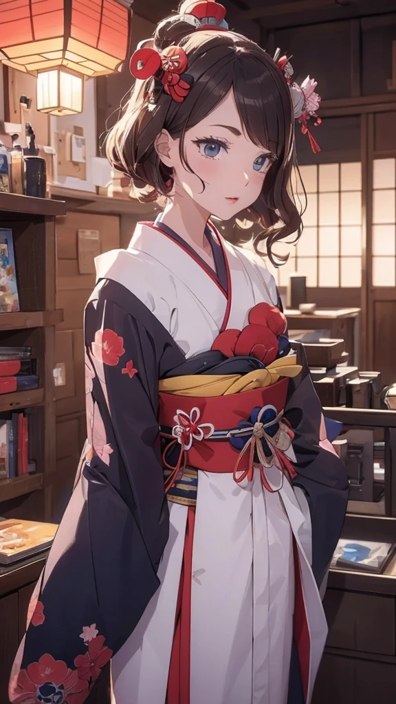 Japanese traditional clothing, Katsushika Hokusai Style, (cyber punk) (neon)