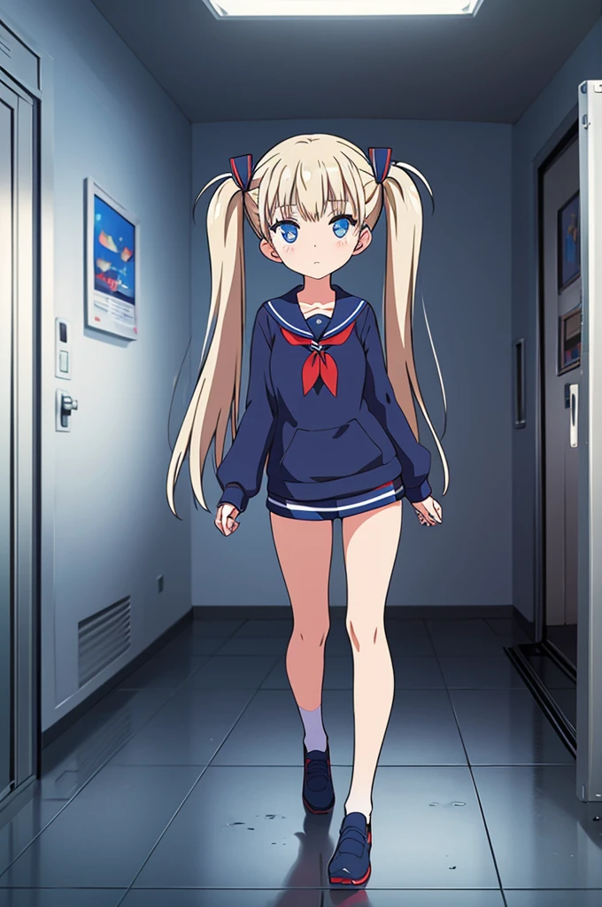 1 beautiful girl, great image quality with lots of detail, ray tracing, in a navy sailor , long stockings, blue eyes, white hair, , in a neon room, PC gaming, perfect anatomy, full body.