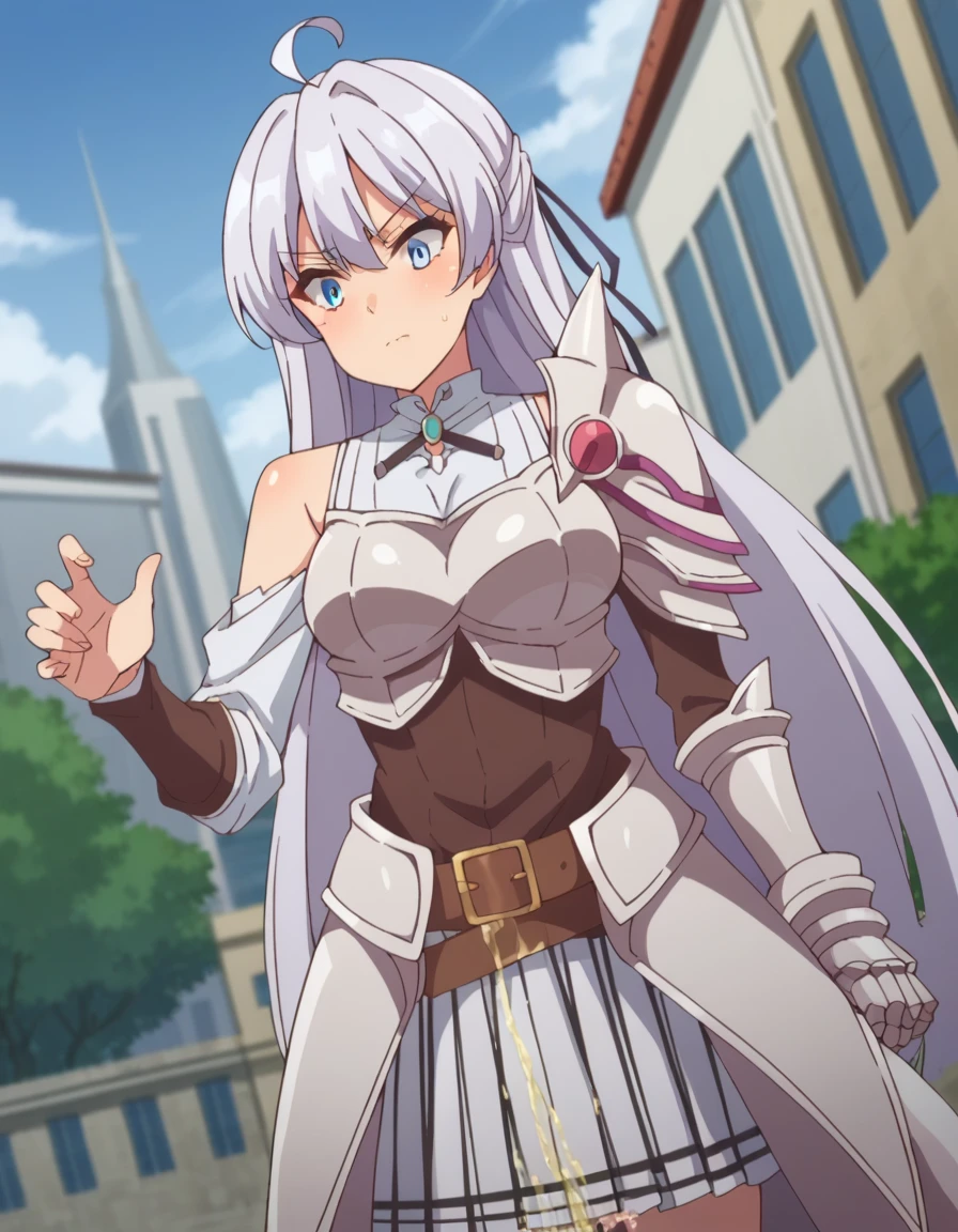 score_9, score_8_superior, score_7_superior, sauce_anime,
kurehaclyret, Kureha Claylet, Long Hair, bangs, blue eyes, very Long Hair, Ahoge, Gray Hair,Peeing、(((nsfw、hentai)))
skirt, belt, armor, Gauntlet,
Outdoor, Cityscape, I had already finished,
View your viewers, Dutch Angle, Cowboy Shot,