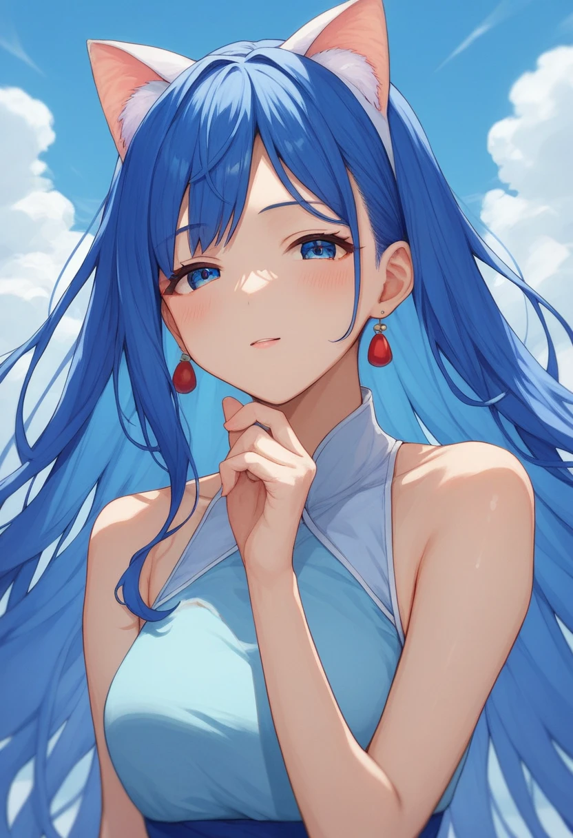 afed asian woman Blue Hair and cat ears posing for a picture, Long haired asian girl, pretty girl Blue Hair, 美しいBlue Hair少女, Flowing blue hair, Blue long hair, Anime Thai Girl, long Flowing blue hair, girl Blue Hair, Anime Girl Cosplay, Blue Hair, Sky blue straight hair, Long Blue Hair