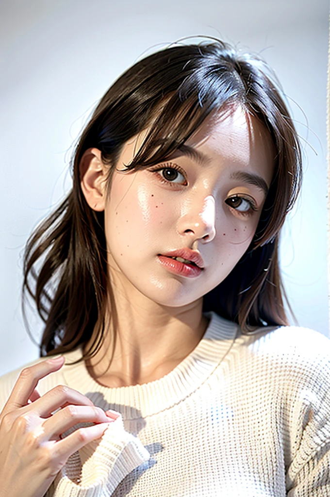 1girl,sweater,white background,