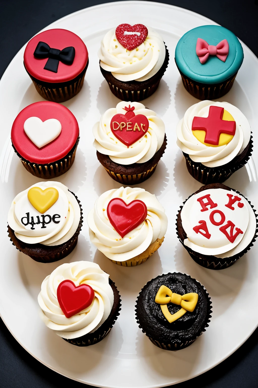 "Generate an image of 4 cupcakes decorated with a drug theme. Each cupcake must represent a different drug: dope, Cocaine, Heroin and Methamphetamines. Designs must be creative and detailed, using characteristic visual elements of each drug. 
