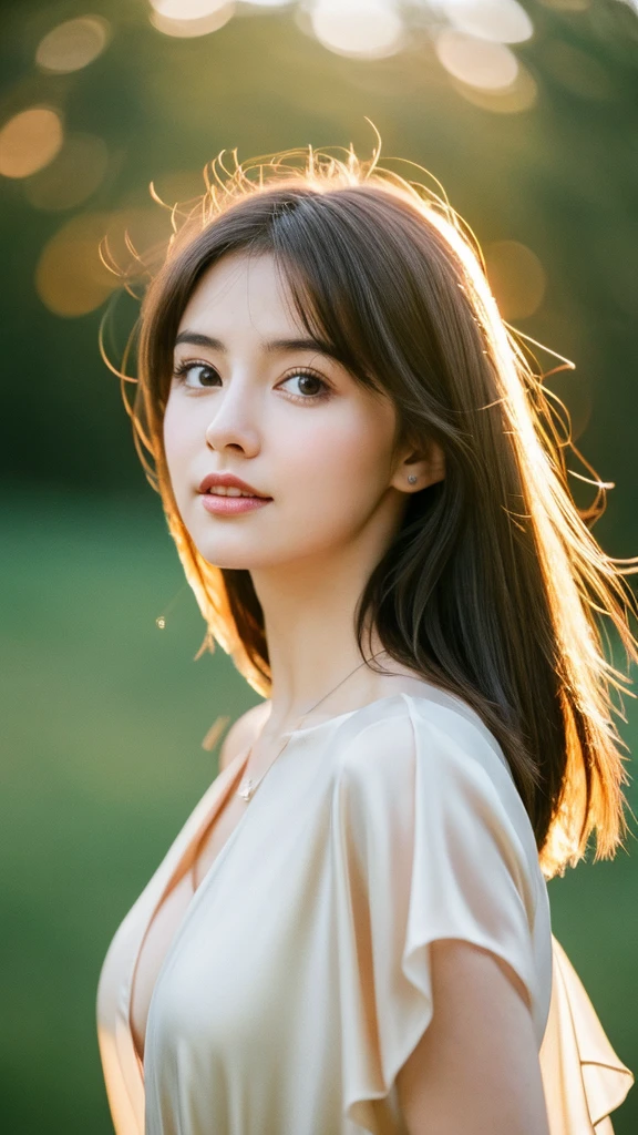 (Random Nationality):1.5, masterpiece, Highest quality, 8K, 20th Generation, (Large Breasts:1.2), cute, alone, sad, close, cute, Girlish, Delicate girl, Pure beauty,  RAW Photos, Professional photography, Portraiture, Soft Light, Professional Lighting, Backlight, Upper Body, avert your eyes, Sophisticated, Film Grain, (Eyes and facial details:1.0), Beautiful straight hair, Hair swaying in the wind, Silk blouse, Random hairstyle