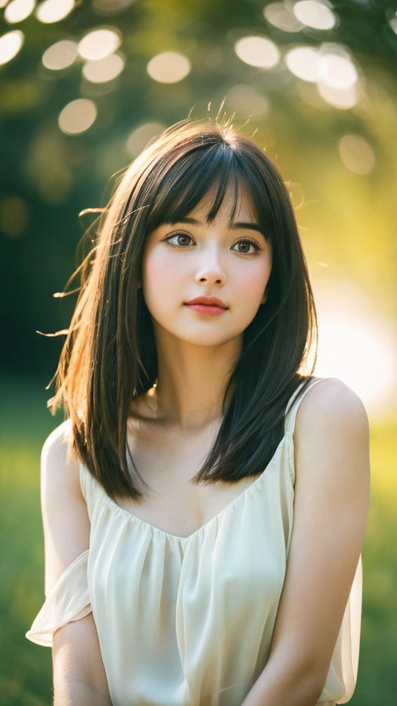 (Random Nationality):1.5, masterpiece, Highest quality, 8K, 20th Generation, (Large Breasts:1.2), cute, alone, sad, close, cute, Girlish, Delicate girl, Pure beauty, RAW Photos, Professional photography, Portraiture, Soft Light, Professional Lighting, Backlight, Upper Body, avert your eyes, Sophisticated, Film Grain, (Eyes and facial details:1.0), Beautiful straight hair, Hair swaying in the wind, Silk blouse, Random hairstyle