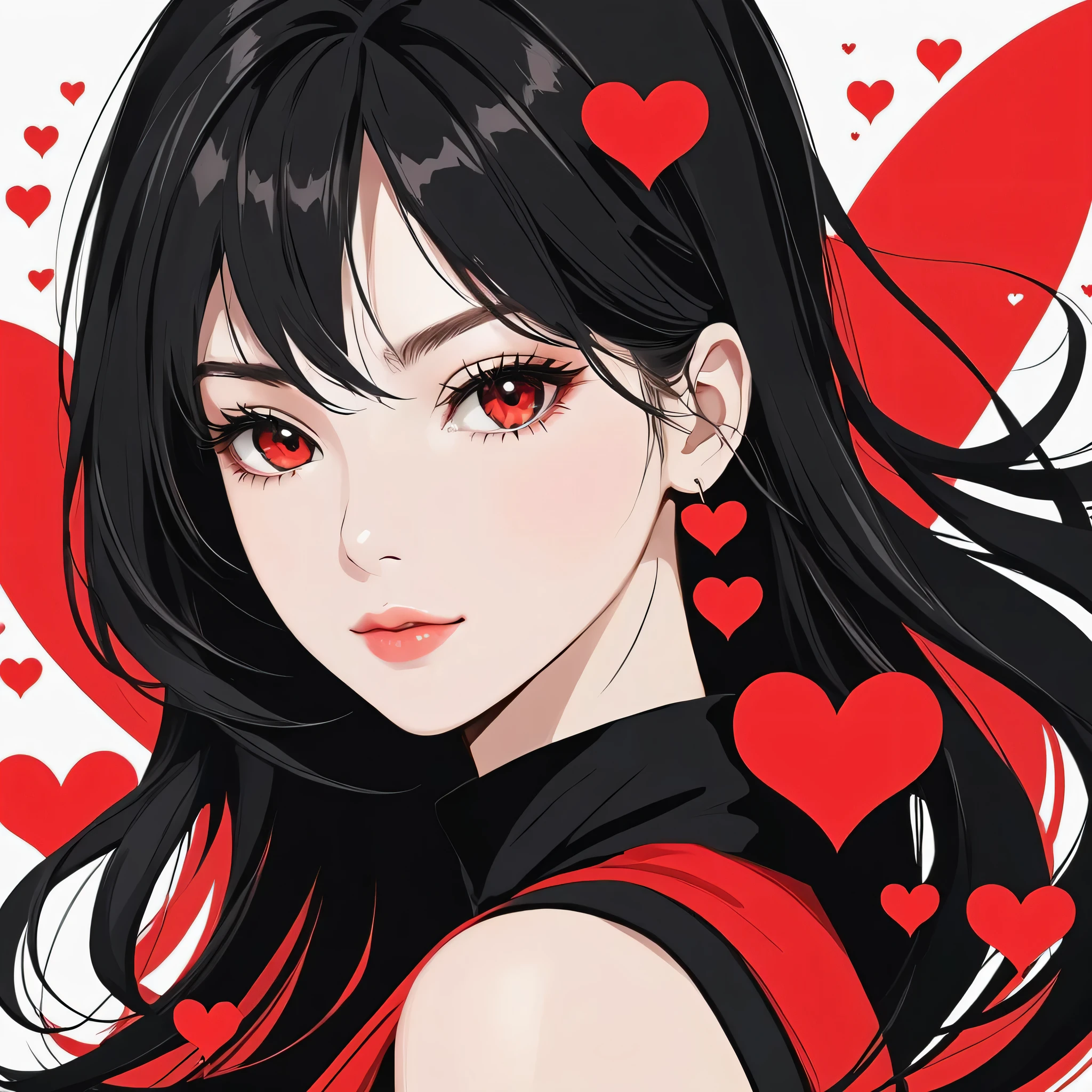 Black Star Red and White style, Simple Line Initialism，Abstract art，Urban Background, colorful hearts ,(((The most beautiful girl of all time))),