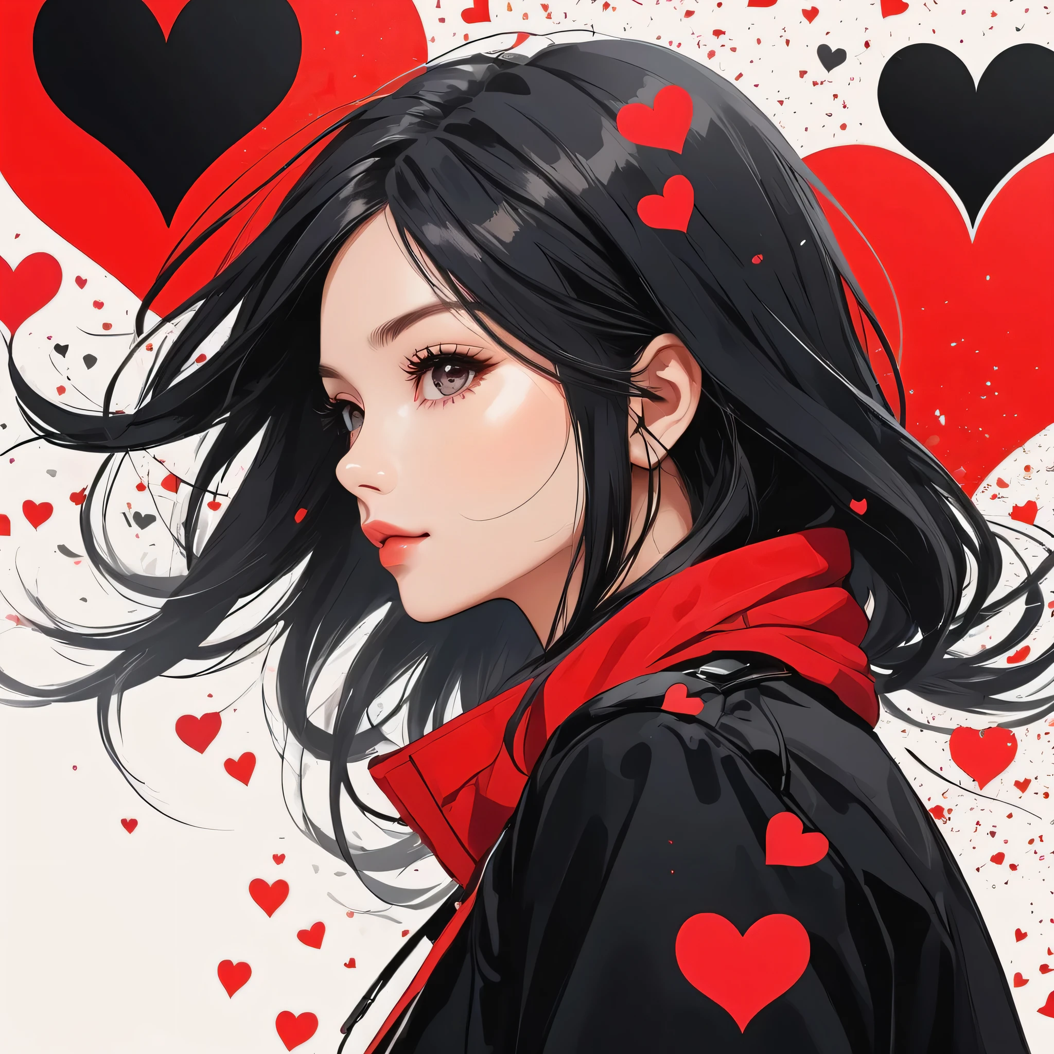 Black Star Red and White style, Simple Line Initialism,Abstract art,Urban Background, colorful hearts ,(((The most beautiful girl of all time))),