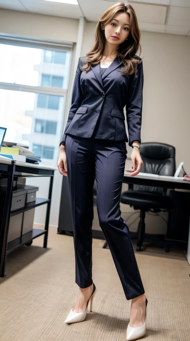 (masterpiece, best quality:1.2), (realistic,photo-realistic:1.4), RAW photo, highres, extremely detailed, intricate details, cinematic lighting, (front view, view from below:1.3), a 30yo japanese female, standing in the office room, (full body,黒いタイツ、 high heels:1.5), large breasts, (fine fabric texture, office lady suit:1.2), detailed eyes, detailed face, fine-textured skin, pale skin,
(peeing self,urination:1.4),(ashamed:1.2),
desperate for peeing, wetting her clothes, pee runing down her legs, pee desperation pose, pee desperate face, big pee pudle,
indoors, photo background,