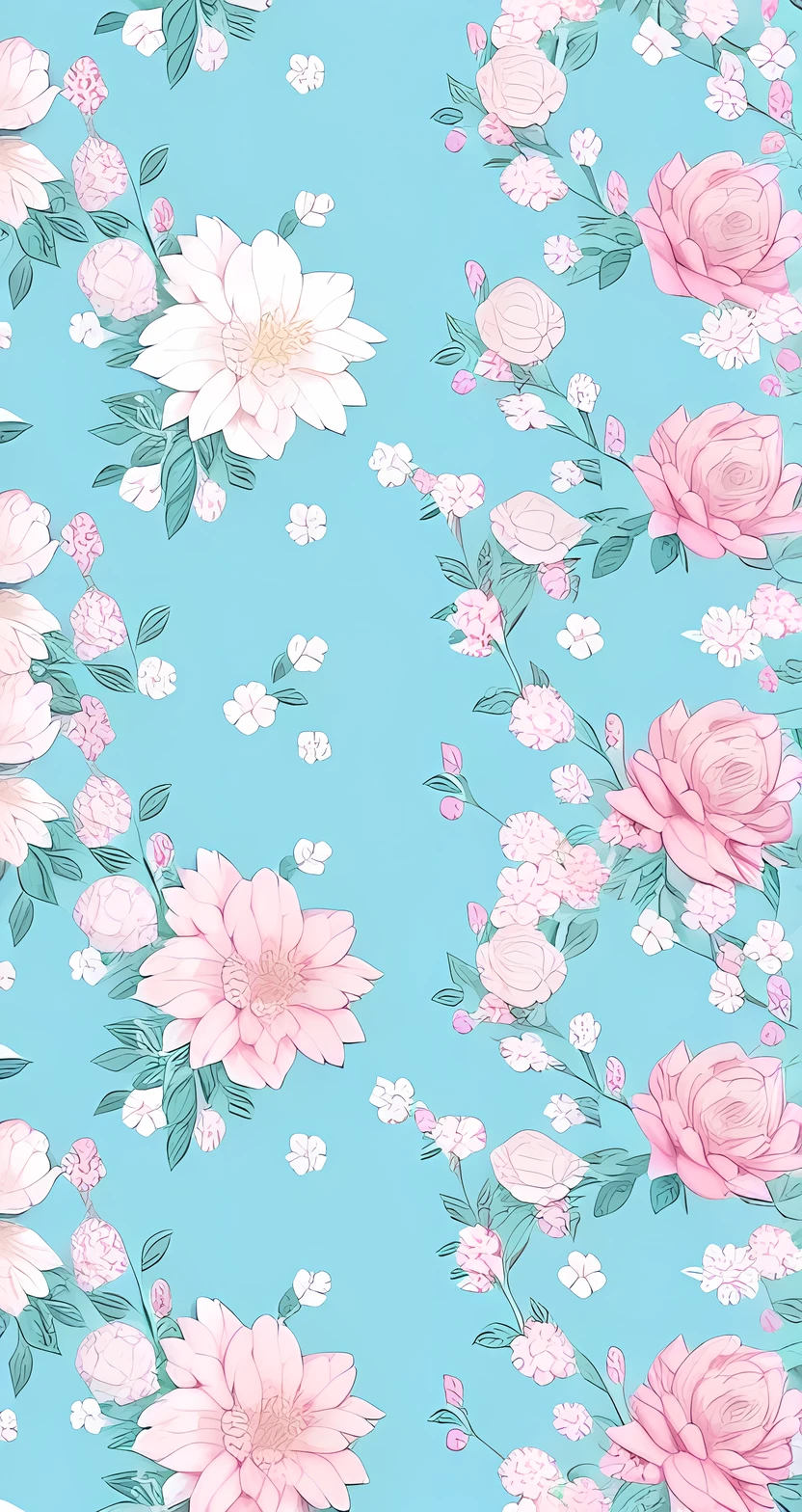 Floral、wallpaper、Pink and light blue