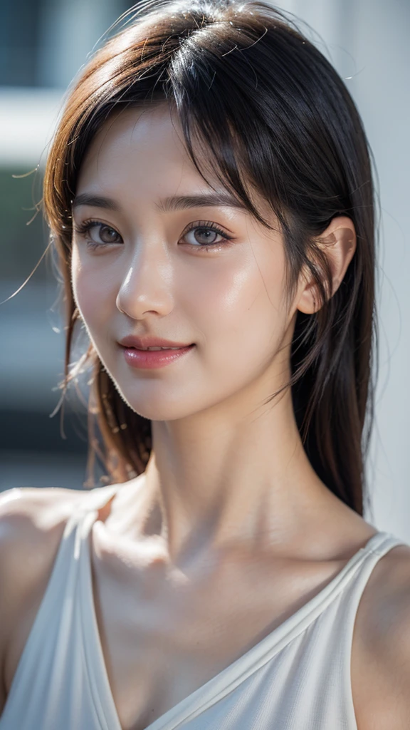 (1girl), Solo, Extremely cute, Amazing face and eyes, (Beautiful lovely smile), (extremely detailed beautiful face), bright shiny lips, (Best Quality:1.4), (Ultra-detailed), (A hyper-realistic, Photorealsitic:1.37), Beautiful fair skin, extremely detailed CG unified 8k wallpaper, RAW Photos, professional photograpy, Cinematic lighting,
