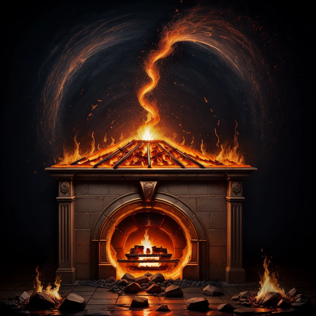The flowing molten iron and the flames surged