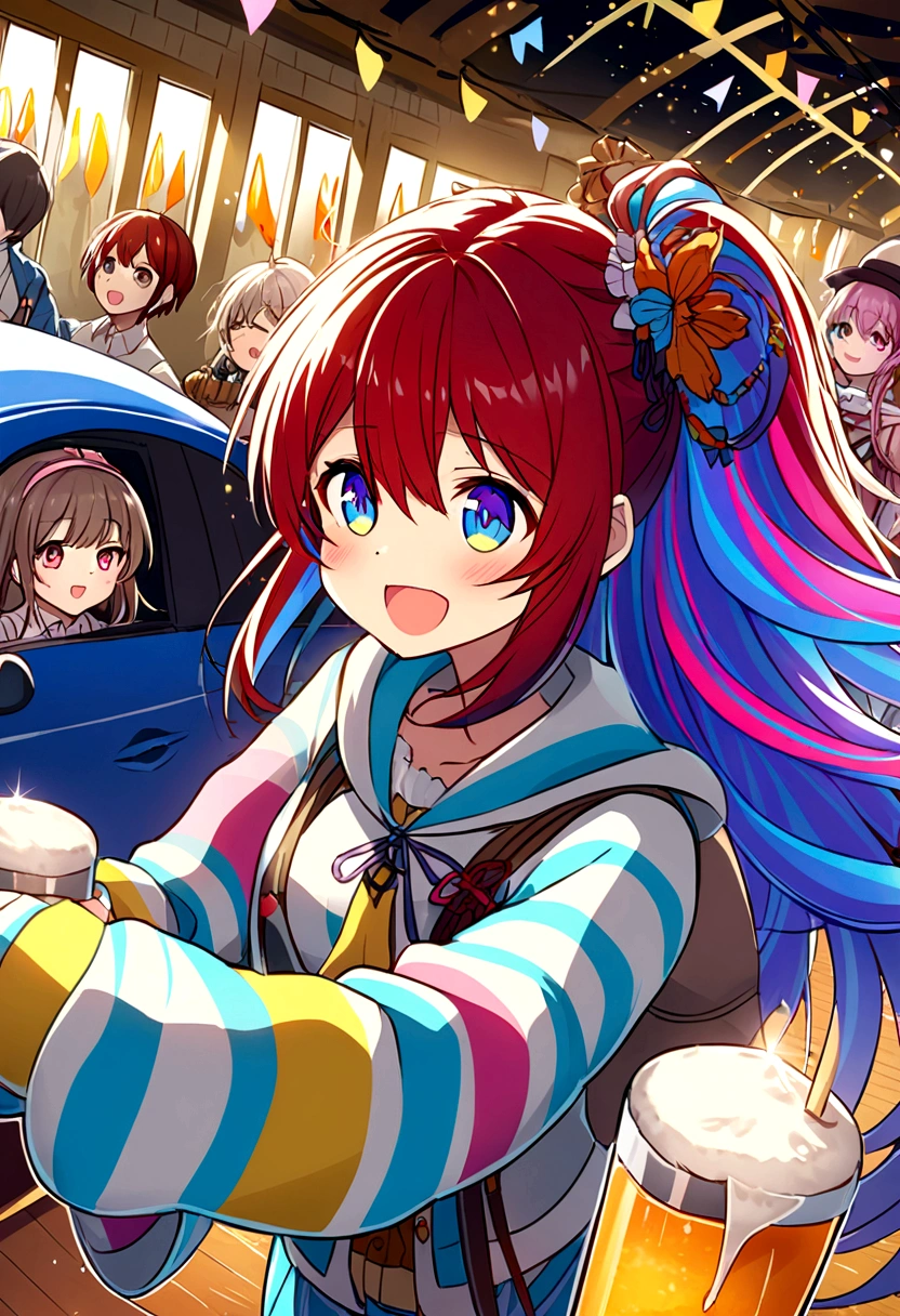 Based on this girl、A situation where you are driving a blue sedan
