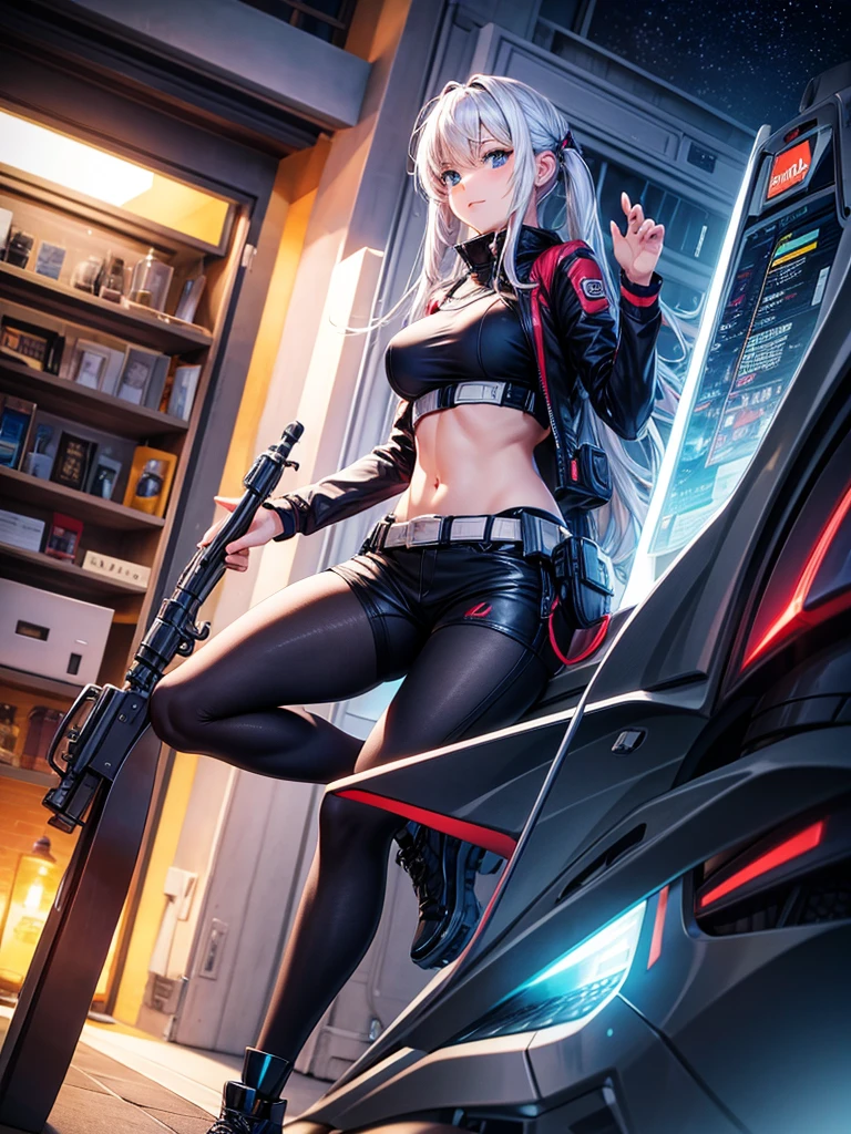 SF anime style universe space Starry Sky Inside the spaceship indoor Gunshot wounds Broken wall spaceship interior metal wall
Girl with a gun in a leotard, straight hair, high-leg leotard,
rifle gun ((metal helmet)) ((metal shoes))
beautiful eyes, beautiful girl, late teens, aggressive expression, mouth open, fangs growing in the mouth
((huge container))
Masterpiece Precise Painting 4K,a D, 1980s (style)