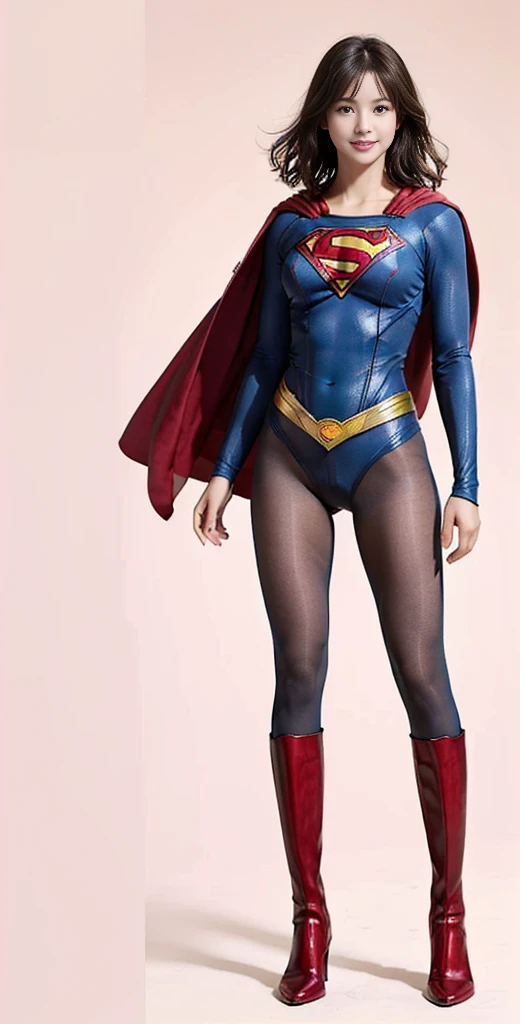 No background、(((Beautiful legs in black tights.)))、(((Legally express the beauty of your smile)))、((((Make the most of your original images)))、(((Supergirl Costume)))、(((Beautiful very short hair)))、(((suffering)))、(((Please wear black tights....、Wear red boots)))、((Best image quality、8K))、((Highest quality、8K、masterpiece:1.3))、(((Preserve background )))、Sharp focus:1.2、Beautiful woman with perfect figure:1.4、Slim Abs:1.2、Wet body:1.5、Highly detailed face and skin texture、8K