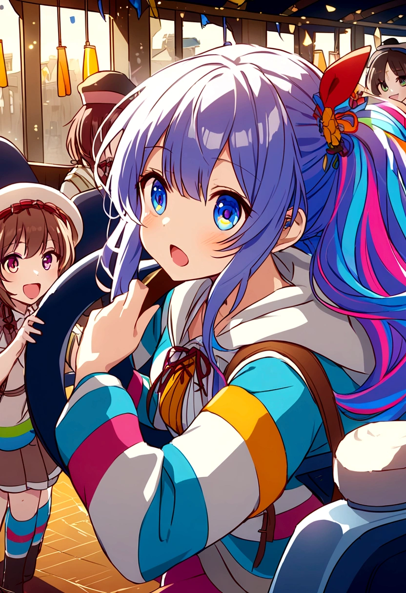 Based on this girl、A situation where you are driving a blue sedan