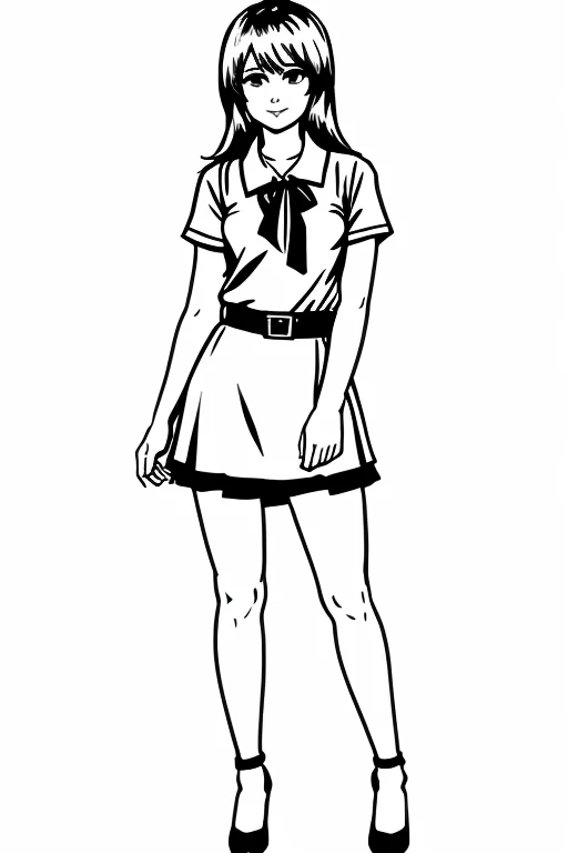 Sketch of a 30 year old woman full body anime style