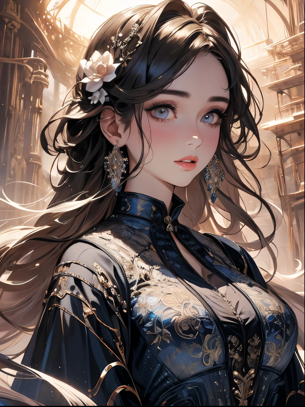 a beautiful young girl, detailed face, intricate fractal patterns, highly detailed, masterpiece, best quality, 4k, 8k, high resolution, ultra-detailed, photorealistic, vivid colors, professional, concept art, 1girl, extremely detailed face and eyes, beautiful detailed eyes, beautiful detailed lips, long eyelashes, detailed full body, complex geometric patterns, abstract fractal design, detailed fractal background, dynamic lighting, cinematic lighting, dramatic lighting, chiaroscuro lighting