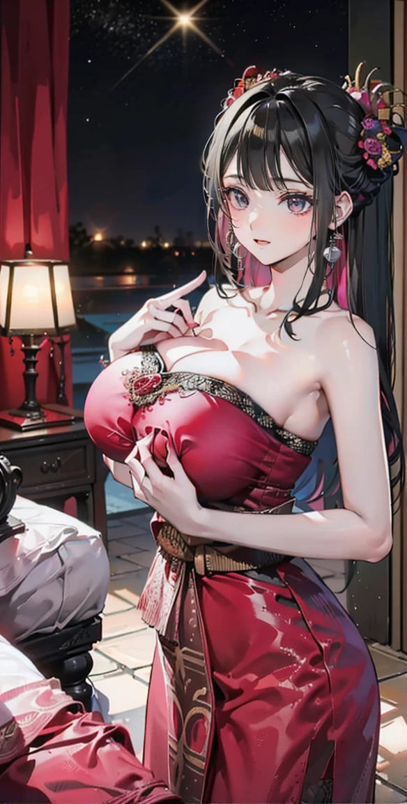Group of 5 princesses,(ung women,many young women), (in the bedroom), Various hair styles, harem, Wear a strapless Thai dress...,(very good,no pant night, detailed face,Complete breasts,fulig breasts,Breastrtially nakeort skirt, mule, SleeveleShow your armpits, at night, starry at night,(large areolae:1.4,pink,The nipples are clearlyle.....),((Various po),(Look at the viewer.:1.5),milf, Highest quality、Highest picture quality、Masterp