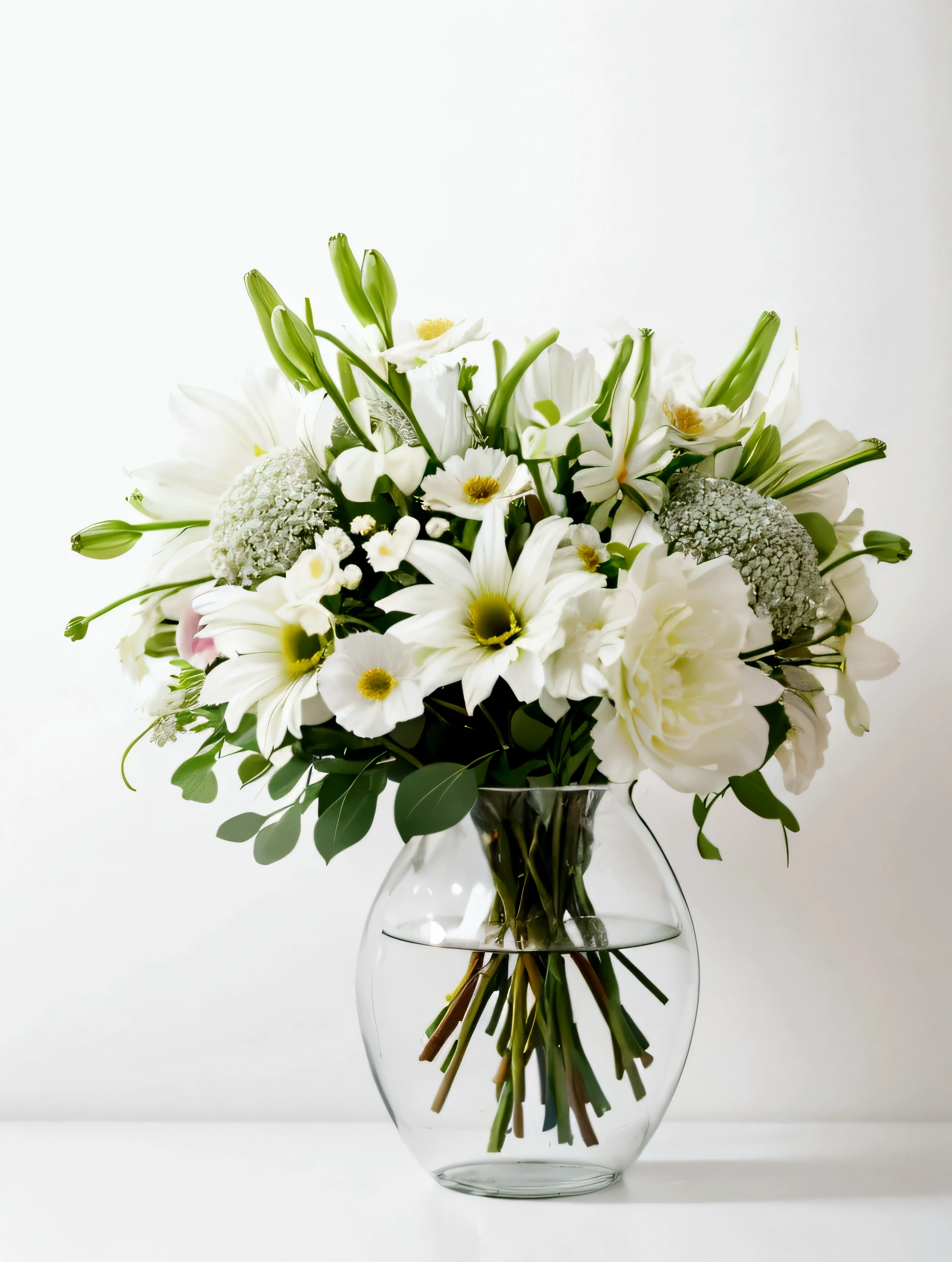 White background,a bouquet, Made of flowers, Perfect minimalist composition, , elegant composition, Beautiful composition 3-d 4k, Background still life photo