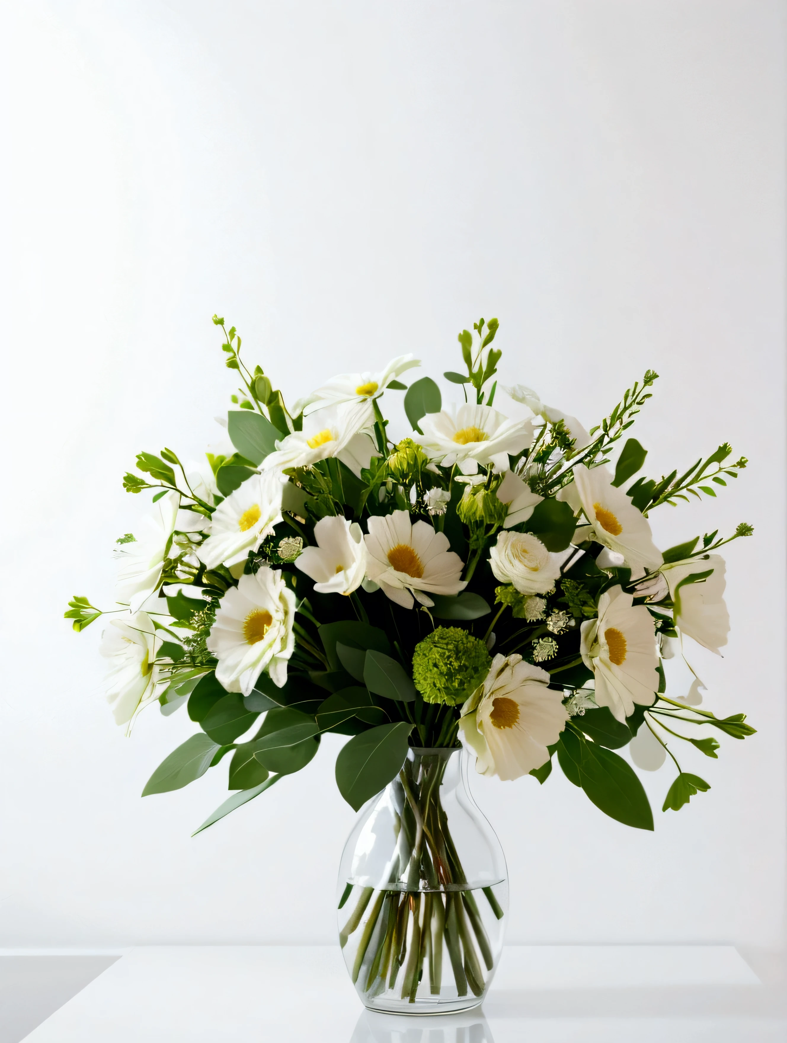 White background,a bouquet, Made of flowers, Perfect minimalist composition, , elegant composition, Beautiful composition 3-d 4k, Background still life photo