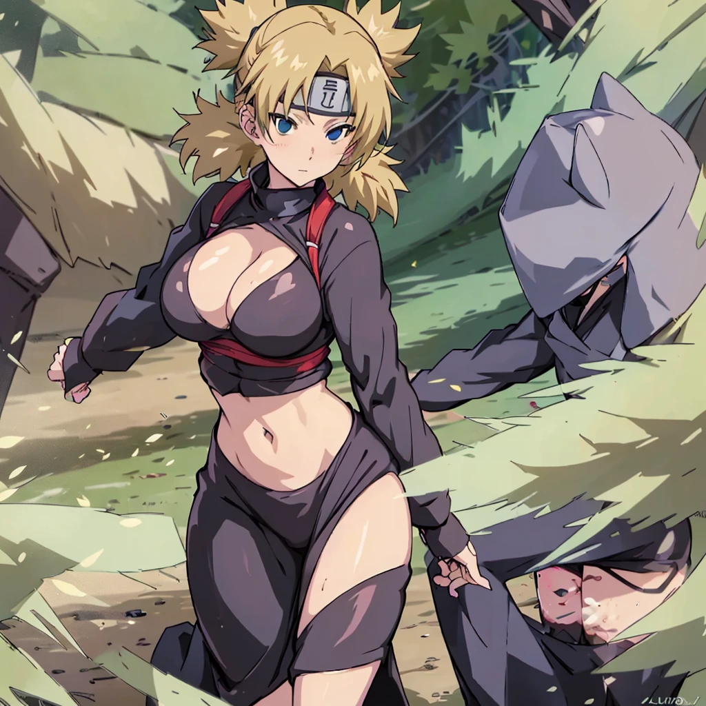 Sexy adult woman,Temari,standing still,huge breast,in her new sexy ninja ,  outfit,show lot her body and open chest,hentai,snfw,thick body,age30,2 piggy tales, reference sheet