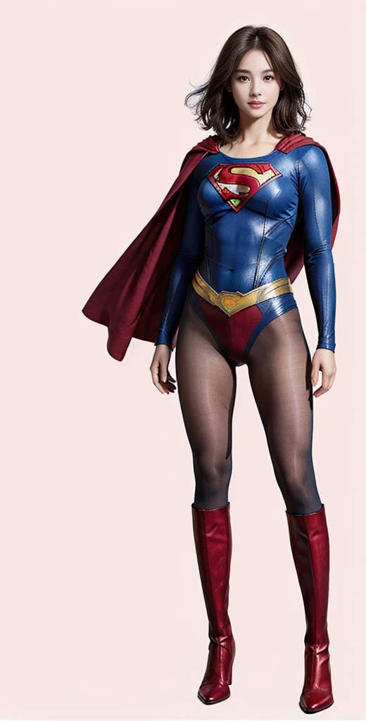 No background、(((Beautiful legs in black tights.)))、(((Legally express the beauty of your smile)))、((((Make the most of your original images)))、(((Supergirl Costume)))、(((Beautiful very short hair)))、(((suffering)))、(((Please wear black tights....、Wear red boots)))、((Best image quality、8K))、((Highest quality、8K、masterpiece:1.3))、(((Preserve background )))、Sharp focus:1.2、Beautiful woman with perfect figure:1.4、Slim Abs:1.2、Wet body:1.5、Highly detailed face and skin texture、8K