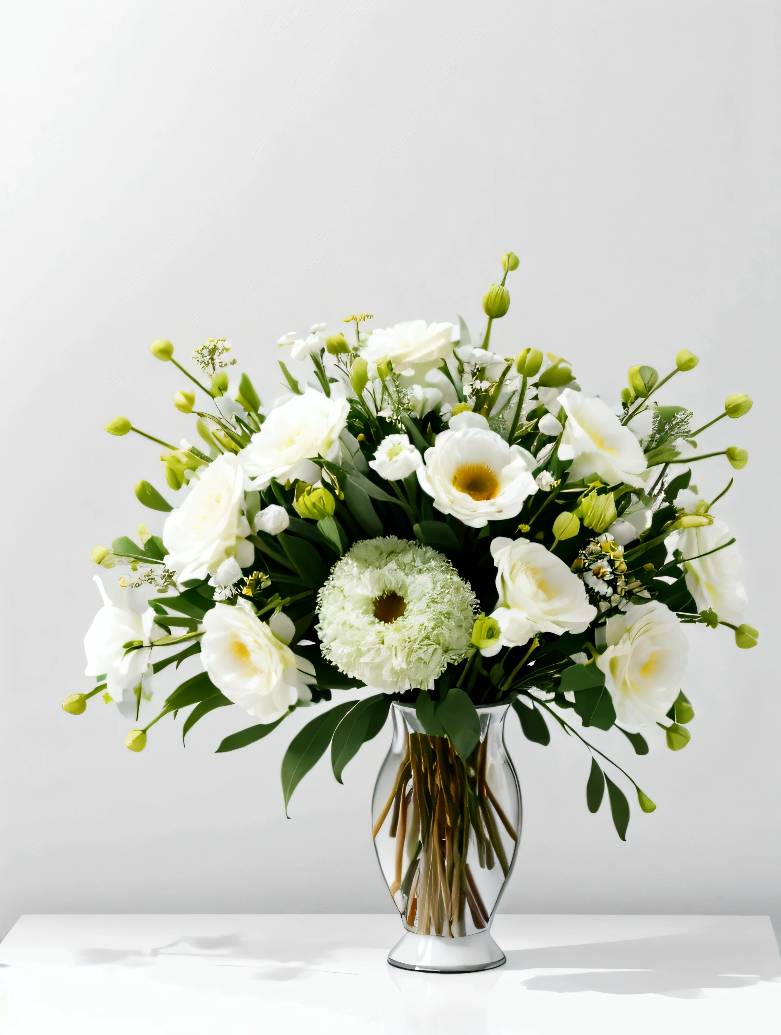 White background,a bouquet, Made of flowers, Perfect minimalist composition, , elegant composition, Beautiful composition 3-d 4k, Background still life photo