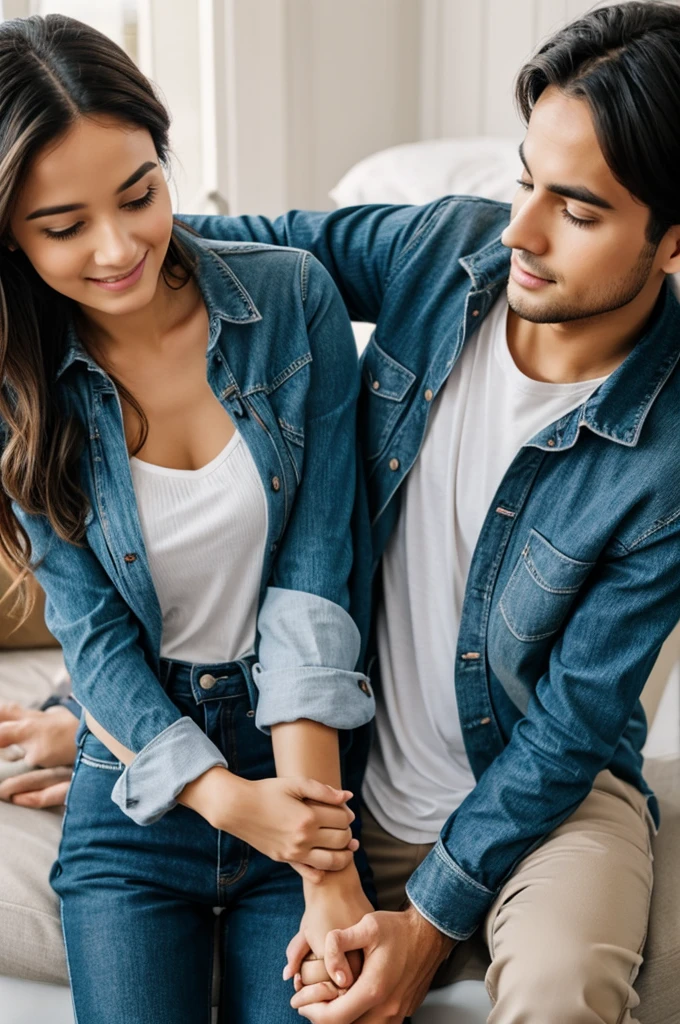 realistic photo of couple holding hands wearing personalized bracelets