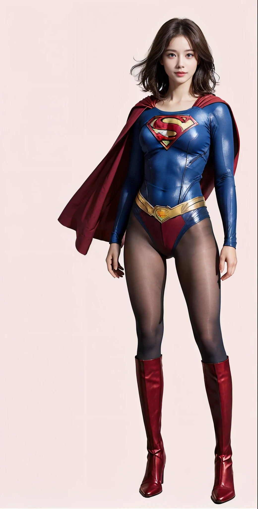 No background、(((Beautiful legs in black tights.)))、(((Legally express the beauty of your smile)))、((((Make the most of your original images)))、(((Supergirl Costume)))、(((Beautiful very short hair)))、(((suffering)))、(((Please wear black tights....、Wear red boots)))、((Best image quality、8K))、((Highest quality、8K、masterpiece:1.3))、(((Preserve background )))、Sharp focus:1.2、Beautiful woman with perfect figure:1.4、Slim Abs:1.2、Wet body:1.5、Highly detailed face and skin texture、8K