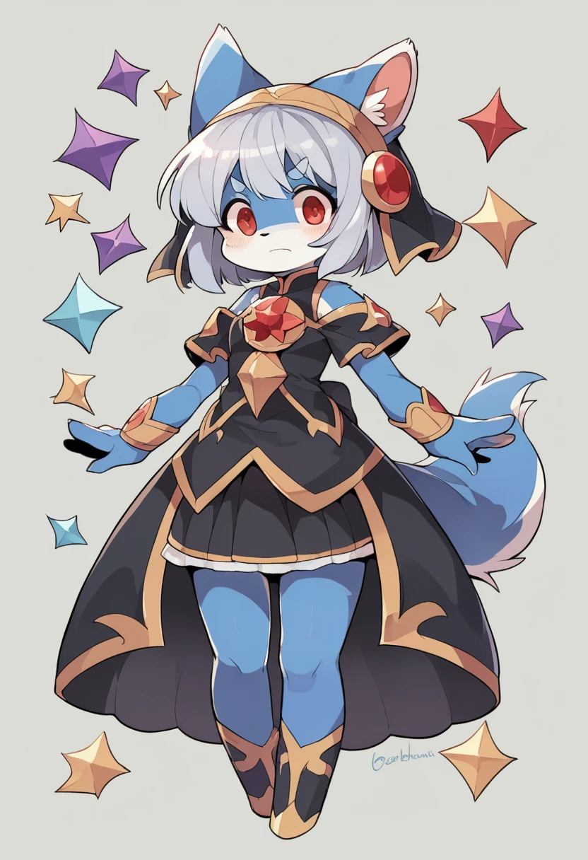 ((masterpiece)), (Highest quality))), (National costume, same characters, front, ~ side, return), 1 girl,(Big animal ears,White and blue fur,), whole body, Silver Hair, eyes hair, Beautiful red eyes, Princess Cut, Environmental change scene, Short skirt, blush,Embarrassed and angry,Shyness, woman, girl, Are standing, red and black gothic loli, furry girl,ネズミのgirl, (simple returnground, white returnground: 1.3) ( masterpiece:1.2), (Highest quality:1.3),Leg spread,Black sheer panties,skirt lift