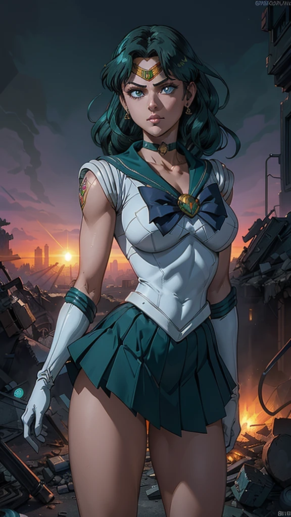 (La Best Quality,A high resolution,Ultra - detailed,actual),Selena Gomez ,(Cyberpunk ruined dungeon ruins background :1.4 ), (Uniformes de sailor moon senshi:1.4), dark green hair, medium hair, Supplicant skirt, (White elbow gloves:1.1), joya, medium chest, dynamic background, dynamic posture,More detailed 8K.unreal engine:1.4,HD,La Best Quality:1.4, photorealistic:1.4, skin texture:1.4, Masterpiece:1.8,Masterpiece, Best Quality,object object],(Apocalyptic city destroyed:1.7), choker, (White glove:1.4), choker verde, Elbow Groves, joya,(sunset background:1.4),(sailor moon Neptune:1.4),(cowboy pose :1.4), (beautiful eyes :1.4), ,( cyberpunk 2.1), (kawaii style :1.4), ,(Cyberpunk ruined dungeon ruins background :1.4 ), (cinematic lighting :1.4), (perfect anatomy V2.1), (looking at viewer:1.25), (Selena Gomez :1.4), (Selena Gomez V2.1), (neon cyberpunk V2.1), (skirt lifted by itself: 1.1), (skirt lift: 1.3), (showing white panties: 1.3), (ultra detallado V2.1), (ultra detallado :1.4), (UHD 32k),( face detailed V2.1) 