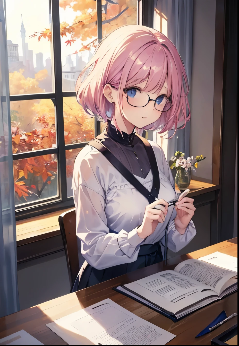Painting by MSE、Woman with Glasses by Agnes Cecil, Bright design, pastel colour, Drops of ink, Autumn Light