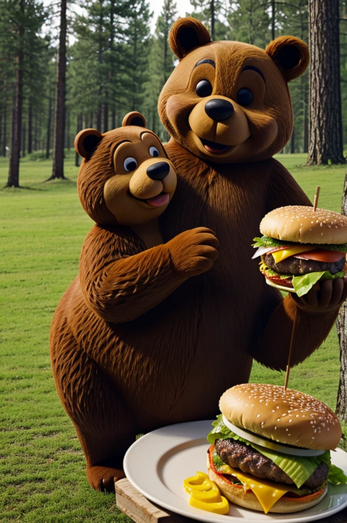 Yogi bear eating hamburgers 