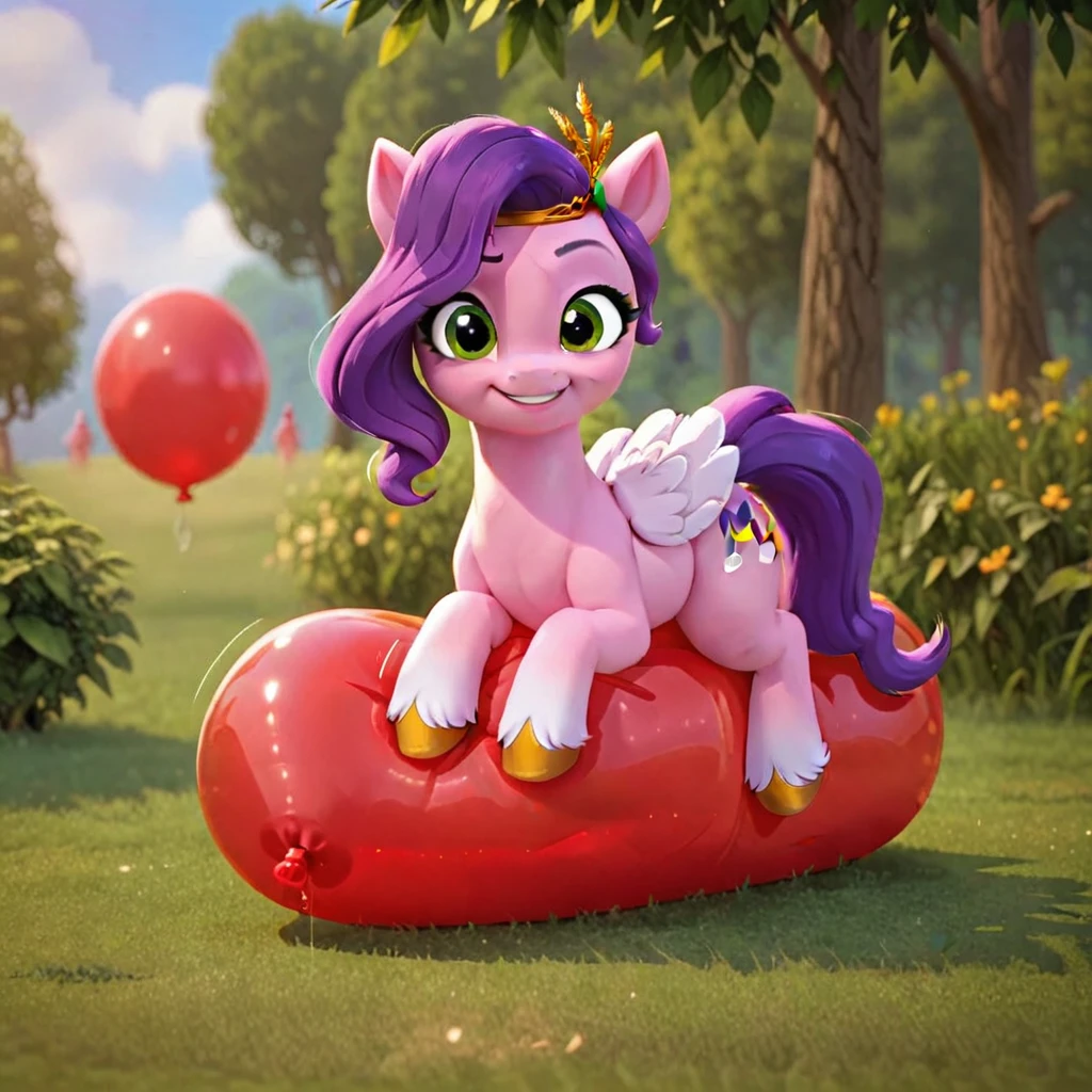 cinematic film still score_9, score_8_up, score_7_up, score_6_up, score_5_up, score_4_up, Digital art, cute,
Pipp Petals, earth pony, muscular, smirking, feral,
rating_questionable,
meadow,
(balloon fetish, looner, sitting on a balloon, balloon sitting:1.2),
(detailed balloon, one balloon, sitpop:1.3),
thick thighs, balloon fetish, sitting on a balloon, one balloon, too heavy,
(tied balloon, tight balloon, necked balloon:1.2),
foreshortening, depth of field, motion lines,
emphasis lines, impact emanata,
screencap, . shallow depth of field, vignette, highly detailed, high budget, bokeh, cinemascope, moody, epic, gorgeous, film grain, grainy