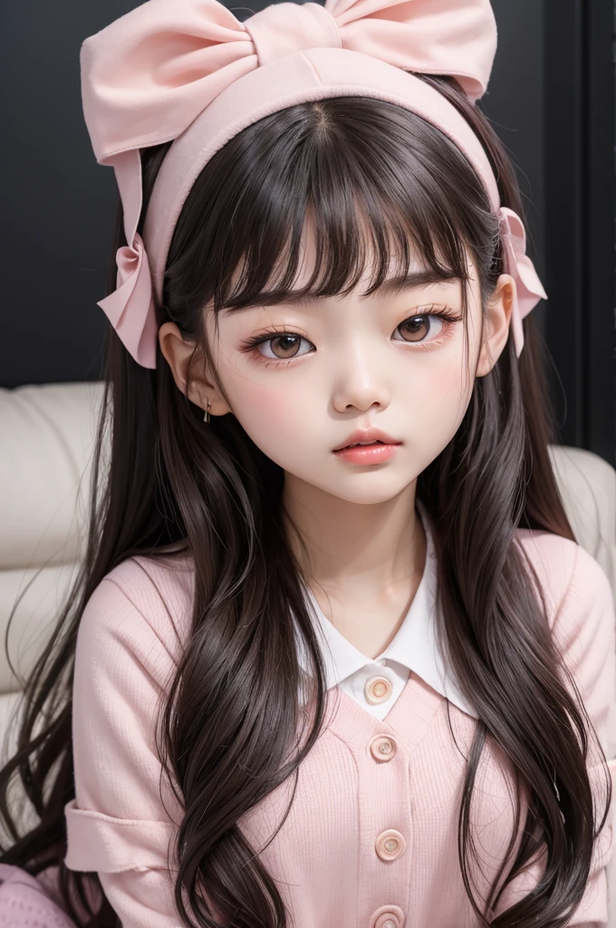 There is only a stuffed toy and a dress-up doll on the cute table.，Wearing hand knitted clothes，Fluffy，pink color clothes