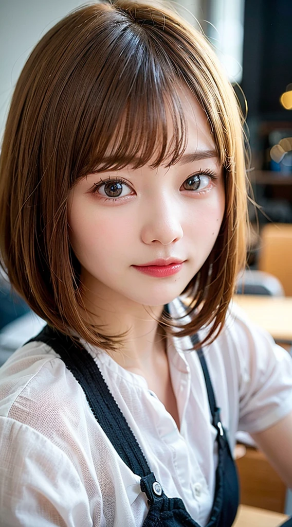 (8K, raw photo:1.2), detailed face and eyes,best quality, Super high resolution, very detailed ,intricate details ,table top ,a cute girl , soft cinematic light, hyper detailing,sharp focus, high quality, blonde hair, bob cut