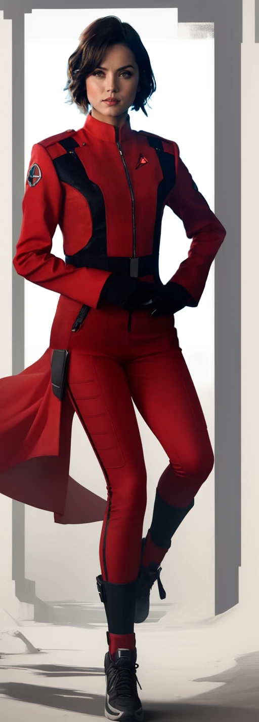 woman's legs in red star trek official jumpsuit