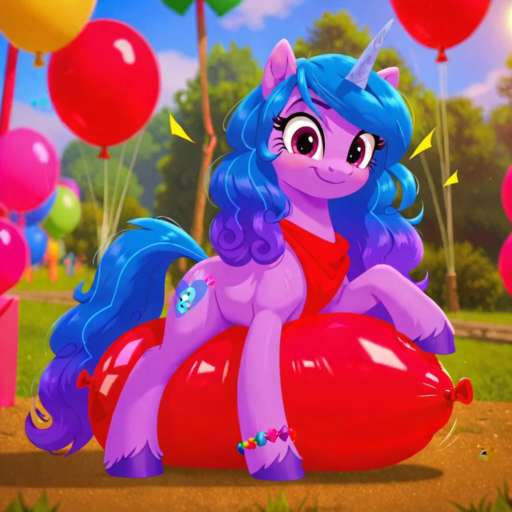 cinematic film still score_9, score_8_up, score_7_up, score_6_up, score_5_up, score_4_up, Digital art, cute, 
Izzy Moonbow, earth pony, muscular, smirking, feral,
rating_questionable,
meadow, 
(balloon fetish, looner, sitting on a balloon, balloon sitting:1.2), 
(detailed balloon, one balloon, sitpop:1.3), 
thick thighs, balloon fetish, sitting on a balloon, one balloon, too heavy,
(tied balloon, tight balloon, necked balloon:1.2), 
foreshortening, depth of field, motion lines, 
emphasis lines, impact emanata,
screencap,  . shallow depth of field, vignette, highly detailed, high budget, bokeh, cinemascope, moody, epic, gorgeous, film grain, grainy