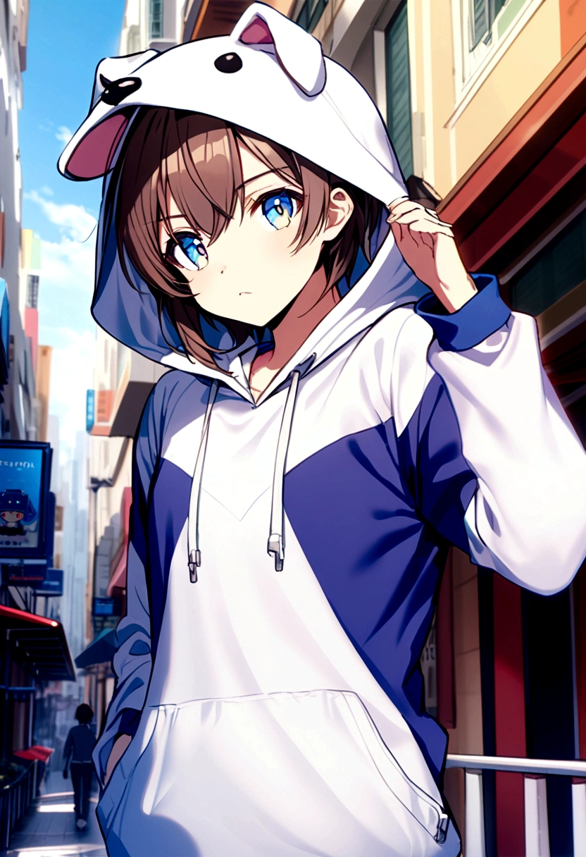 A cutie patootie, dog hoodie, favorite color is blue, male