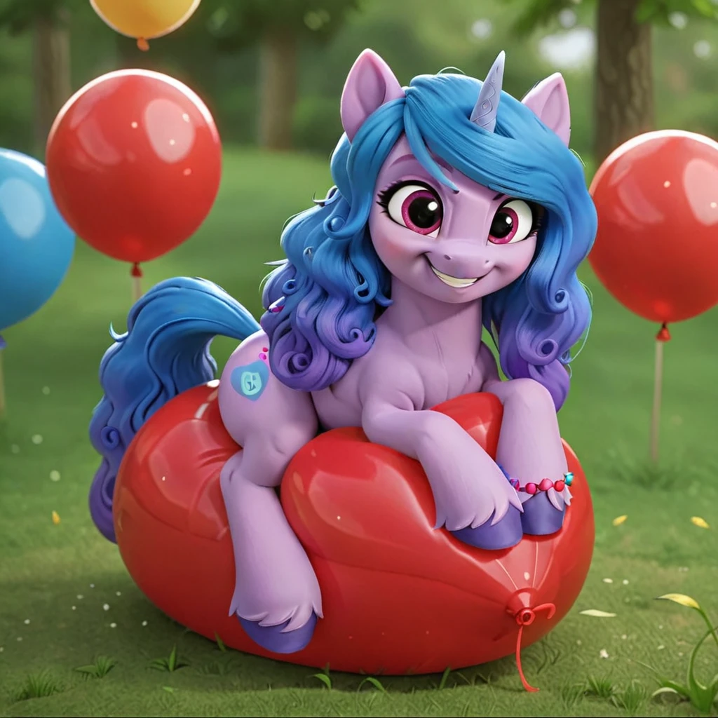 cinematic film still score_9, score_8_up, score_7_up, score_6_up, score_5_up, score_4_up, Digital art, cute, 
Izzy Moonbow, earth pony, muscular, smirking, feral,
rating_questionable,
meadow, 
(balloon fetish, looner, sitting on a balloon, balloon sitting:1.2), 
(detailed balloon, one balloon, sitpop:1.3), 
thick thighs, balloon fetish, sitting on a balloon, one balloon, too heavy,
(tied balloon, tight balloon, necked balloon:1.2), 
foreshortening, depth of field, motion lines, 
emphasis lines, impact emanata,
screencap,  . shallow depth of field, vignette, highly detailed, high budget, bokeh, cinemascope, moody, epic, gorgeous, film grain, grainy