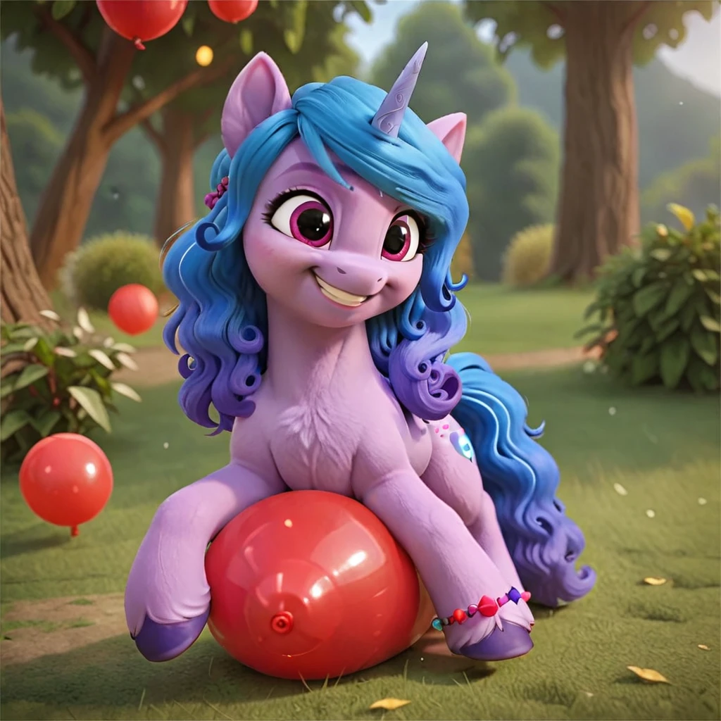 cinematic film still score_9, score_8_up, score_7_up, score_6_up, score_5_up, score_4_up, Digital art, cute, 
Izzy Moonbow, earth pony, muscular, smirking, feral,
rating_questionable,
meadow, 
(balloon fetish, looner, sitting on a balloon, balloon sitting:1.2), 
(detailed balloon, one balloon, sitpop:1.3), 
thick thighs, balloon fetish, sitting on a balloon, one balloon, too heavy,
(tied balloon, tight balloon, necked balloon:1.2), 
foreshortening, depth of field, motion lines, 
emphasis lines, impact emanata,
screencap,  . shallow depth of field, vignette, highly detailed, high budget, bokeh, cinemascope, moody, epic, gorgeous, film grain, grainy