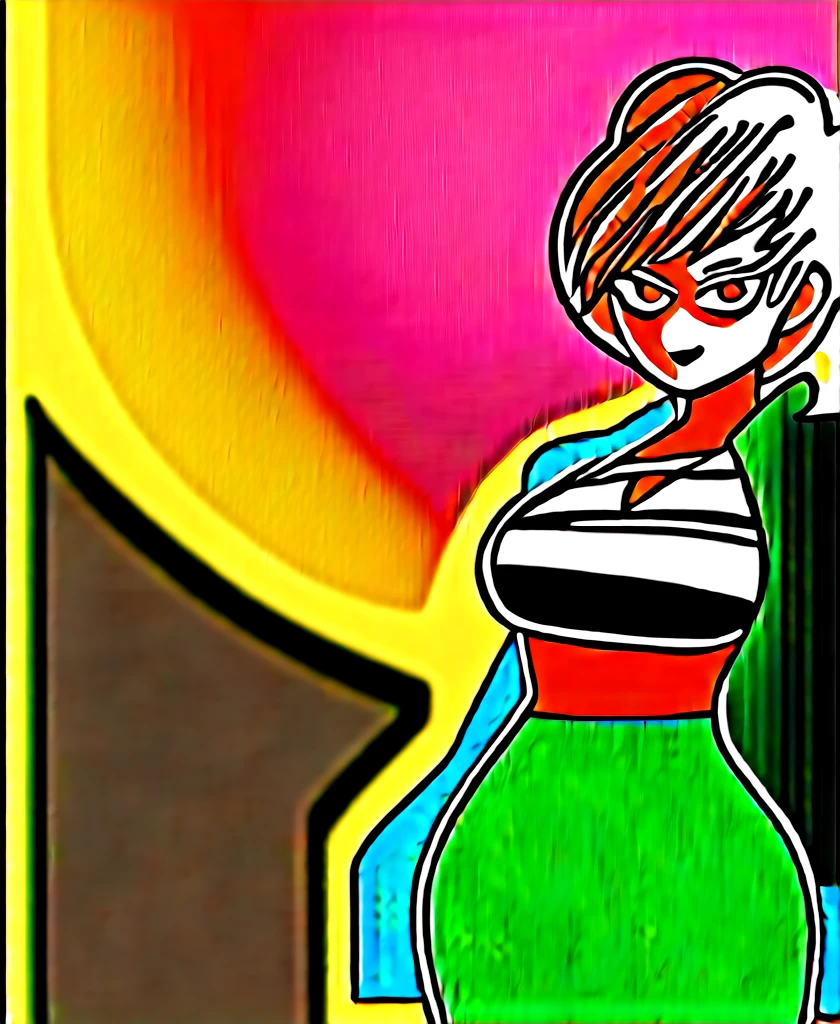 score_9_up, score_8_up, score_7_up, cowboy shot, 1girl, \(boku no hero academia\), White skin, Short curly hair, Red eyes with long eyelashes, Round cherry lips, Large breasts, Wide hips, Nail clothes, Gray jacket with red tie, Dark green skirt
, source_anime, anime style, hand perfect