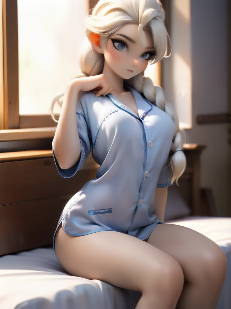 beautiful mature woman,Elsa, detailed finger, beautiful hand, Hyper realistic, 1 woman,Sorceress body with sagging breasts,fluffy chubby body, gray hair,neatly tied up hair, Super detailed face, detailed lips, detailed eyes, individual eyelids, ((gray satin pajama shirt)), long gray satin pants, relaxing on the couch, bedroom, , sagging chest, Side posture, visible curves,The entire body represented in detail.,sexy big breasts,attraction,Seduce,cara orgasmica,beautiful feetchubby feet,The abdomen has abdominal muscles.., castillo